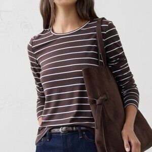 Banana Republic Brown Stripe Timeless Long-Sleeve Crew-Neck T-Shirt/NWT/M